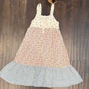 Zara Kids Cream Dress with Red and Blue Patterns